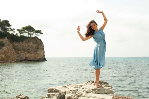Preview: Young Happy Woman Posing Near Sea, Summer Vacation