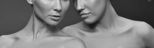 Preview: Close-Up Lips And Shoulders Of Young Caucasian Pair Of Girls With Natural Make-Up, Perfect Skin