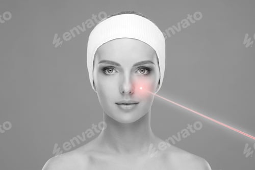 Preview: Doctor Removing Birthmarks With A Laser Ray. Beautiful Face Of A Young Woman. Mole Removal, Plastic