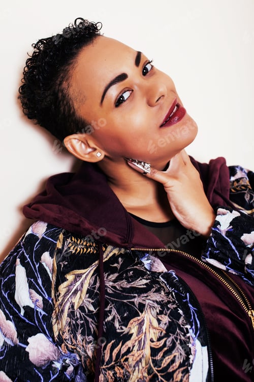 Preview: Young Pretty Multiracial Woman With Modern Haircut Fancy Dressed, Po