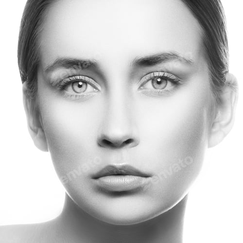 Preview: Close-Up Face Of Young Girl. Perfect Skin, Natural Make-Up, White Background. Skincare Health