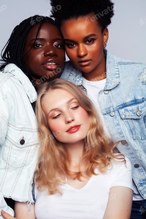Preview: Diverse Multi Nation Girls Group, Teenage Friends Company Cheerful Having Fun, Happy Smiling, Cute