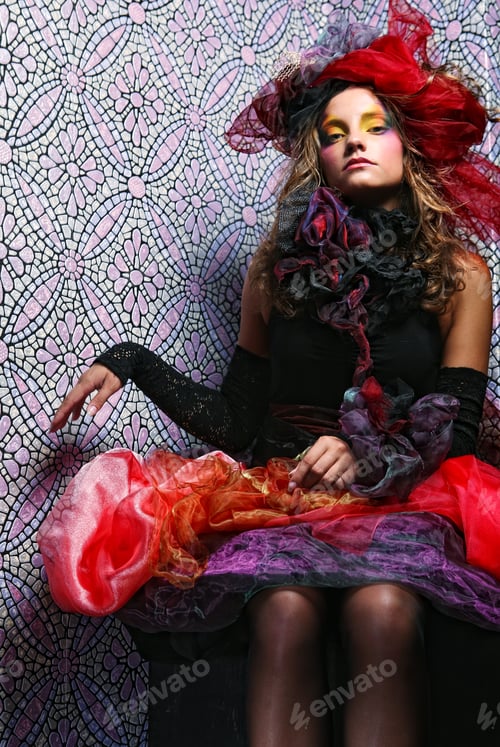 Preview: Fashion Shot Of Woman In Doll Style. Creative Make-Up.Fantasy Dress.