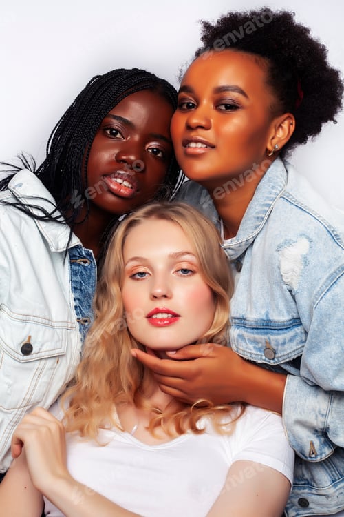 Preview: Diverse Multi Nation Girls Group, Teenage Friends Company Cheerful Having Fun, Happy Smiling, Cute