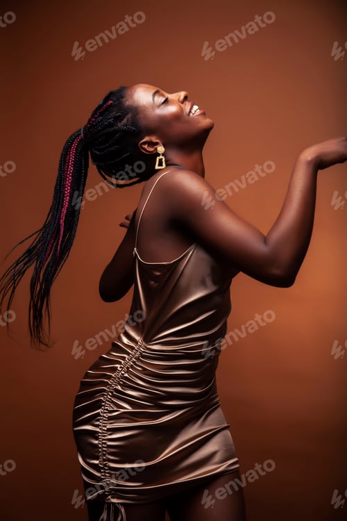 Preview: Pretty Young African American Woman With Curly Hair Posing Cheerful Gesturing On Brown Background