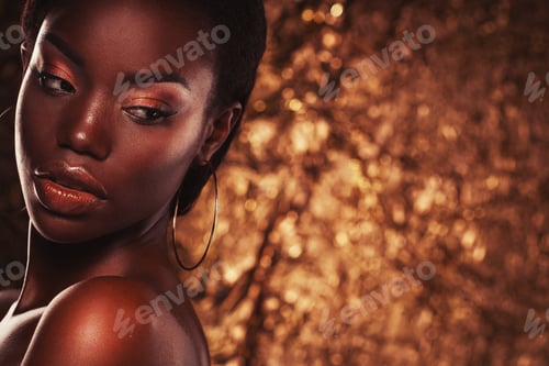 Preview: Beauty Concept: Portrait Of A Sensual Young African Woman With Colored Make Up, Close Up