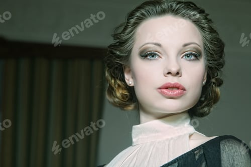Preview: Beautiful Woman Portrait In Classic Interior. Vintage Processing.