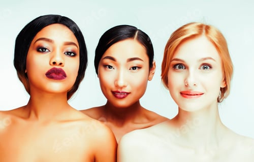 Preview: Different Nation Woman: Asian, African-American, Caucasian Together Isolated On White Background