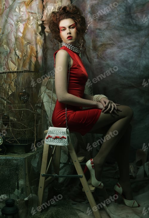 Preview: Young Woman With Bright Make-Up On A Background Of Theatrical Sc