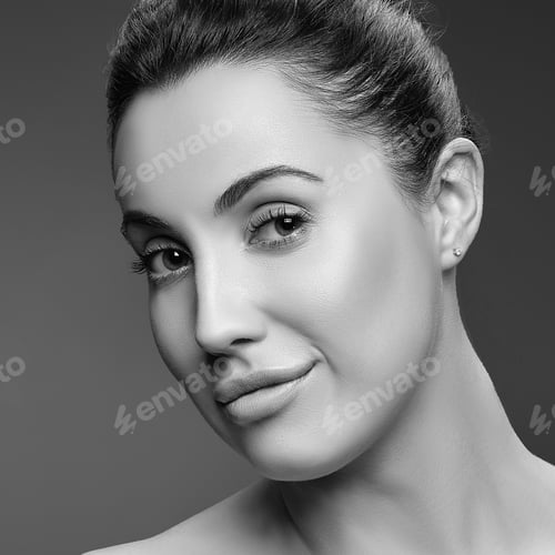 Preview: Beauty Fashion Portrait Of Smiling Caucasian Young Girl With Natural Nude Make Up. Close Up. Brown