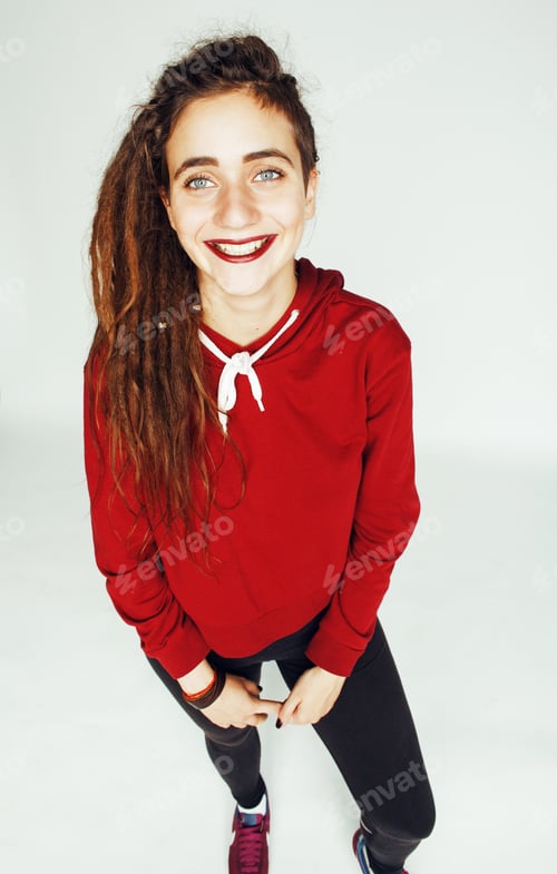 Preview: Real Caucasian Woman With Dreadlocks Hairstyle Funny Cheerful Fa