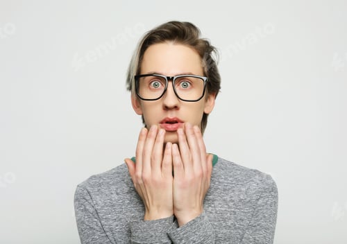 Preview: Astonished Young Crazy Man Feels Stress.
