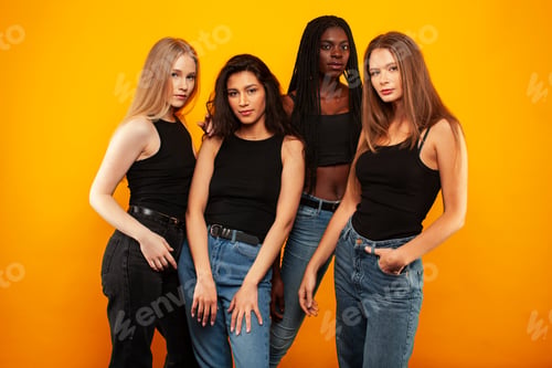 Preview: Diverse Multi Nation Girls Group, Teenage Friends Company Cheerful Having Fun, Happy Smiling, Cute