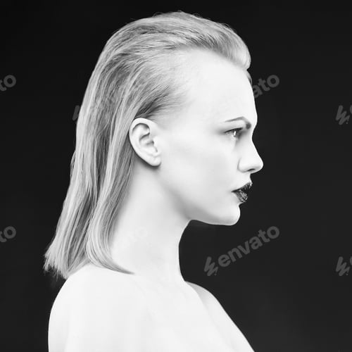Preview: Profile Portrait Of Beautiful Young Caucasian Woman With Clean Skin And Make-Up And Hair For