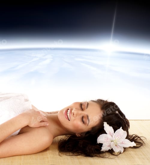 Preview: Woman In Spa Dreaming Over Abstract Space Background