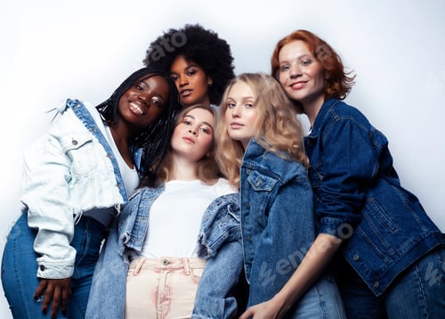 Preview: Diverse Multi Nation Girls Group, Teenage Friends Company Cheerful Having Fun, Happy Smiling, Cute