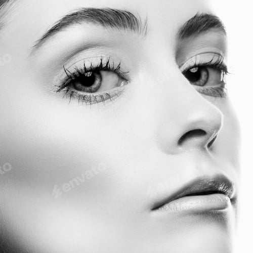 Preview: Beauty Face Close-Up Of A Beautiful Girl With Healthy Skin, Natural Make-Up. Soft Focus. Monochrome