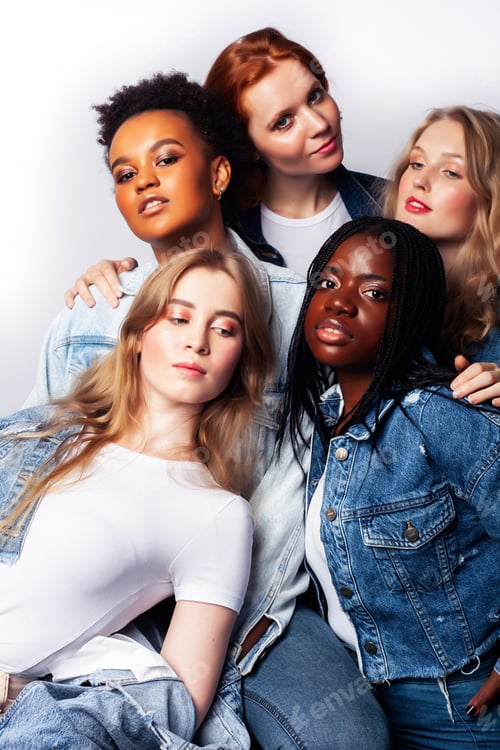 Preview: Diverse Multi Nation Girls Group, Teenage Friends Company Cheerful Having Fun, Happy Smiling, Cute