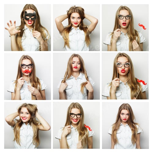 Preview: Playful Young Woman With Photo Booth Props