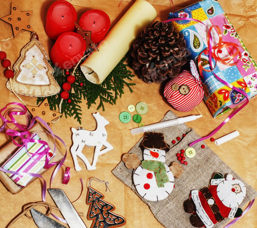 Preview: Lot Of Stuff For Handmade Gifts, Scissors, Ribbon, Paper With Co