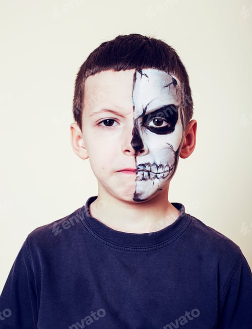 Preview: Little Cute Boy With Facepaint Like Skeleton To Celebrate Halloween, Lifestyle People Concept