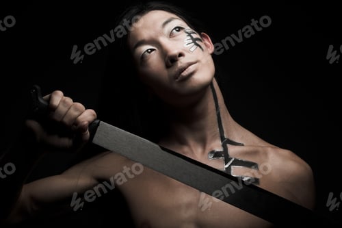 Preview: Asian Man With Katana. Face-Art.
