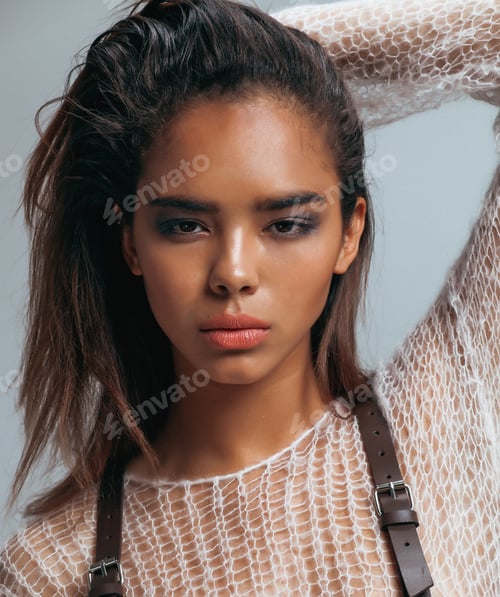 Preview: Beauty Young Afro Woman In Sweater Close Up, Sexy Winter Look