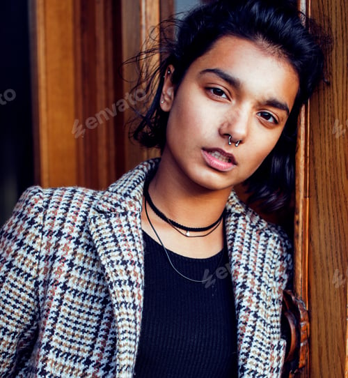 Preview: Young Pretty Student Teenage Indian Girl In Doors Happy Smiling, Having Fun, Lifestyle People