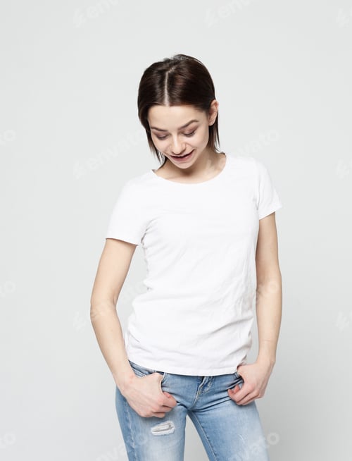 Preview: Young Female Dressed In Casual Clothes, Over White Background.
