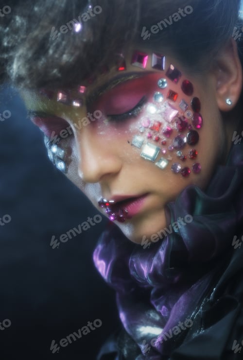 Preview: Portrait Of Woman With Artistic Make-Up In Blue Smoke