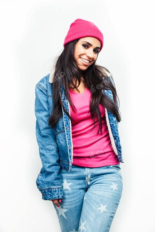 Preview: Young Happy Smiling Latin American Teenage Girl Emotional Posing On White Background, Lifestyle