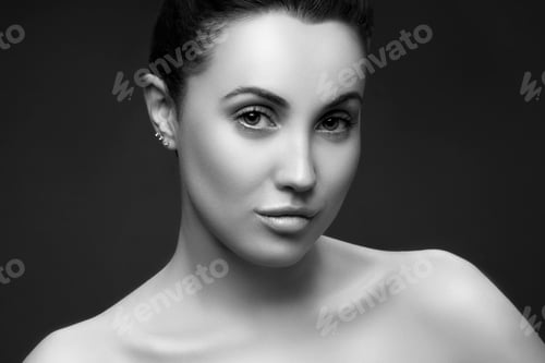 Preview: Close Up Portrait Of A Beautiful Young Adult Attractive Sensuality Brunette Woman Beauty Face, Dark