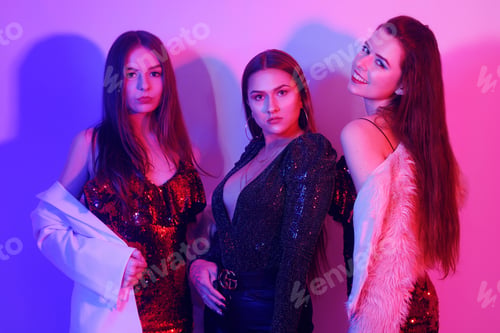 Preview: Three Beautiful Girls Are Dancing In Neon. An Incredibly Fun Party With Girls In Shiny Dresses
