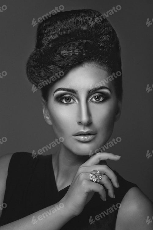 Preview: Beauty Portrait. Hairstyle. Black And White Picture.