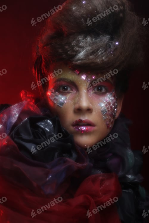 Preview: Portrait Of Young Stylisn Woman With Creative Visage.