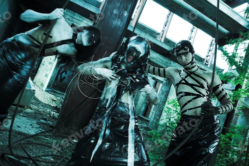 Preview: Group Of People With Agressive Face-Art. Zombie Style. Shot In Destroyed Building