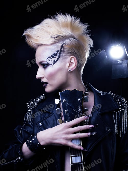 Preview: Fashion Rocker Style Model Girl Portrait. Hairstyle. Rocker Or P