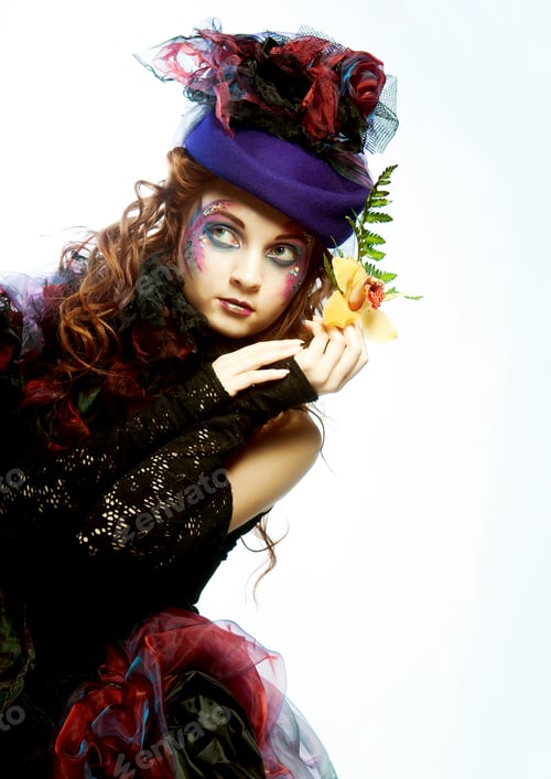 Preview: Fashion Shot Of Woman In Doll Style. Creative Make-Up.Fantasy Dress.