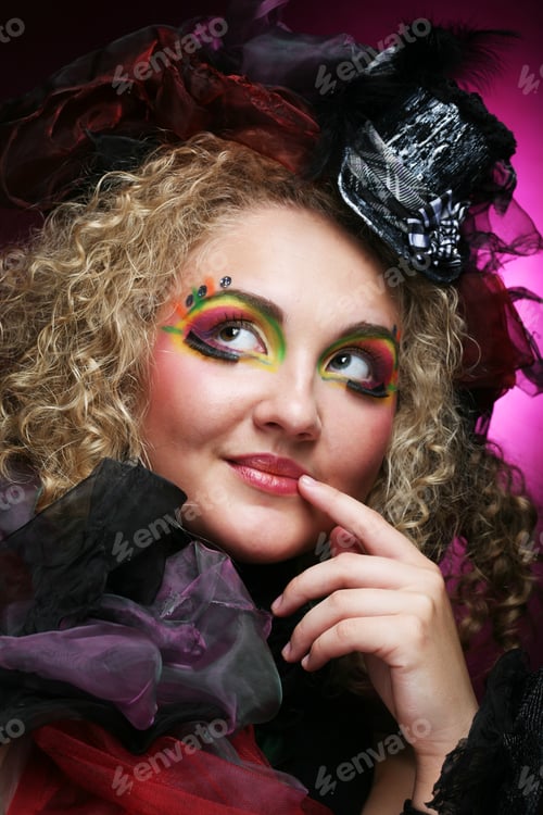 Preview: Fashion Shot Of Woman In Doll Style. Creative Make-Up.Fantasy Dress.