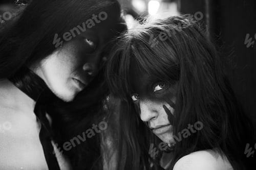 Preview: Two People With Creative Face-Art.Shooting In The Destroyed Building