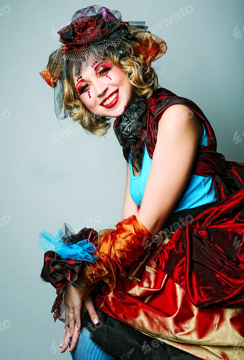 Preview: Fashion Shot Of Woman In Doll Style. Creative Make-Up.Fantasy Dress.