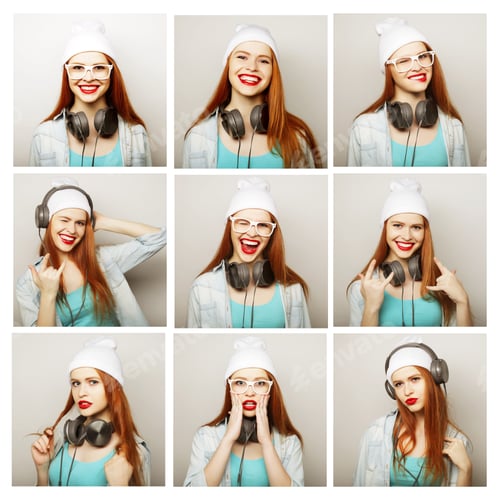 Preview: Expressive Young Woman Wearing Headphones Collage