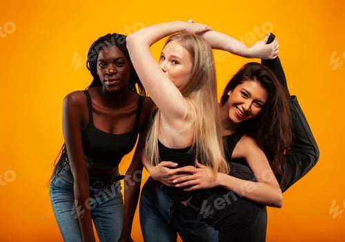 Preview: Diverse Multi Nation Girls Group, Teenage Friends Company Cheerful Having Fun, Happy Smiling, Cute