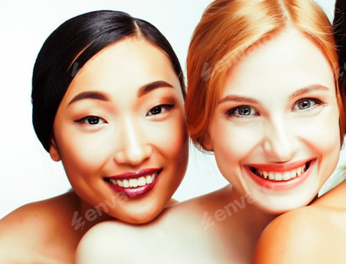 Preview: Different Nation Woman: African-American, Caucasian, Asian Together Isolated On White Background