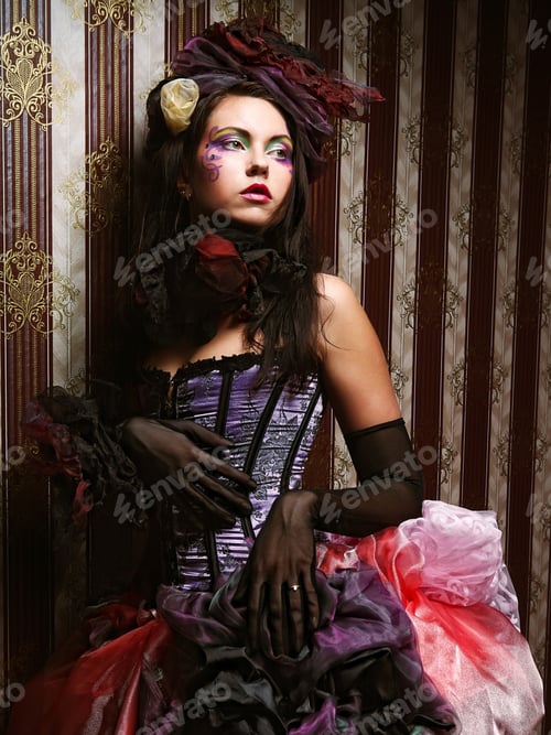 Preview: Fashion Shot Of Woman In Doll Style. Creative Make-Up.Fantasy Dress.