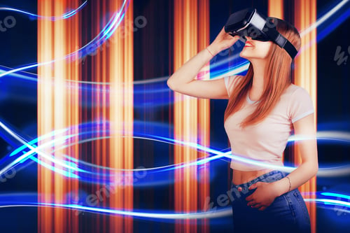 Preview: Woman Looking With Vr Device, Glasses Of Virtual Reality.