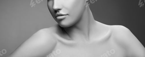 Preview: Beauty Lips And Shoulders Of Model Girl. Skin Care Concept. Black And White