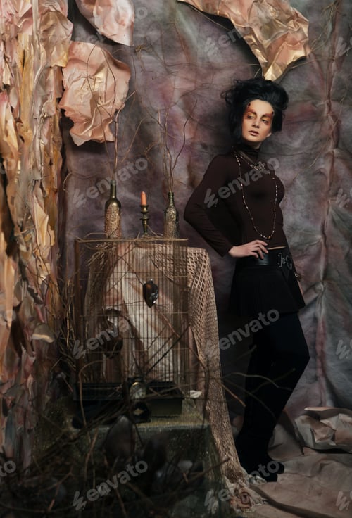 Preview: Portrait Of Woman With Artistic Make-Up In Blue Smoke, Party The