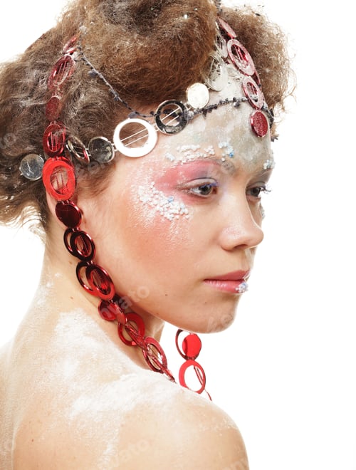 Preview: Party, New Year And Carnival Concept: Beautiful Winter Snow Queen. Young Woman With Creative Make