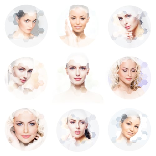Preview: Human Face In A Collage. Young And Healthy Woman In Plastic Surgery, Medicine, Spa And Face Lifting